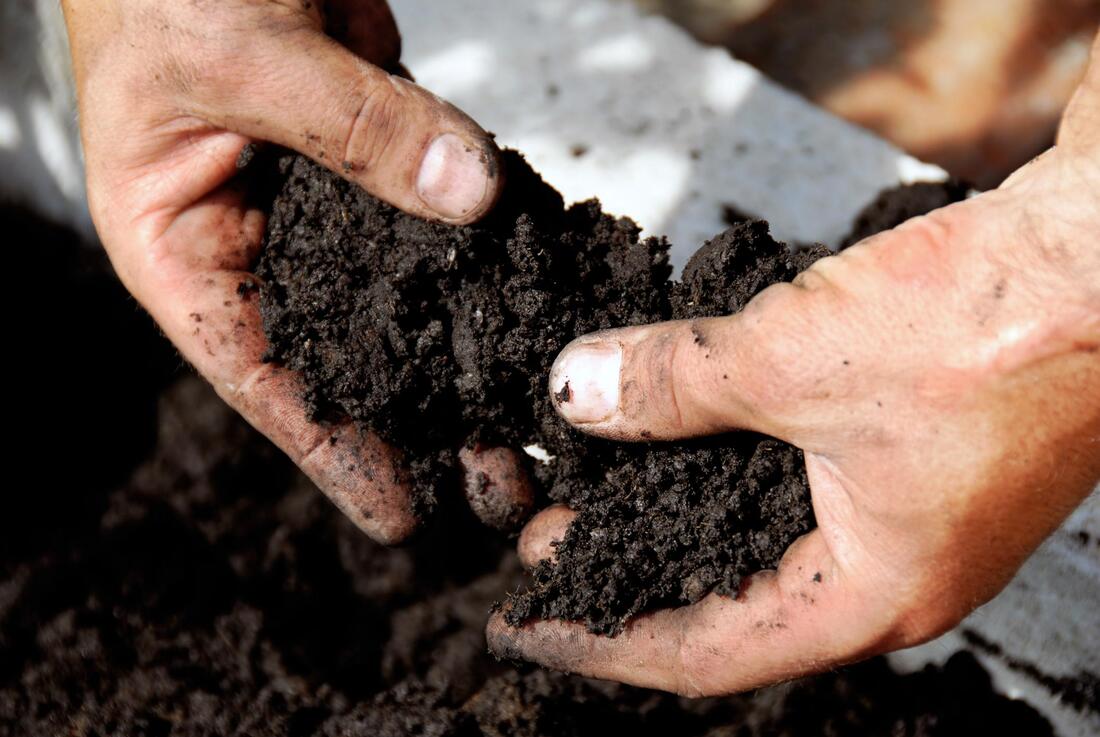 a man holding a soil fertilizer